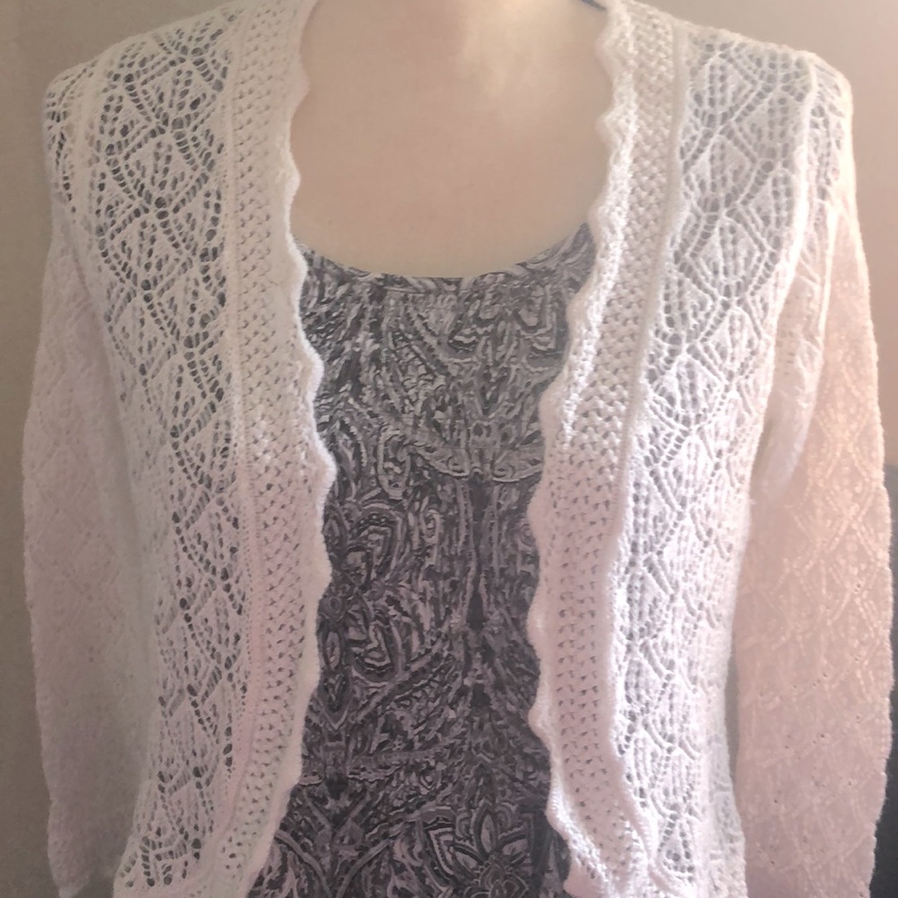 Dress Barn Med light white coverup sweater.